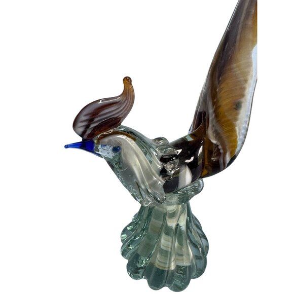 Murano Mid-Century Handblown Art Glass Pheasant Figurine 9" Amber Brown & Clear - Picture 10 of 10